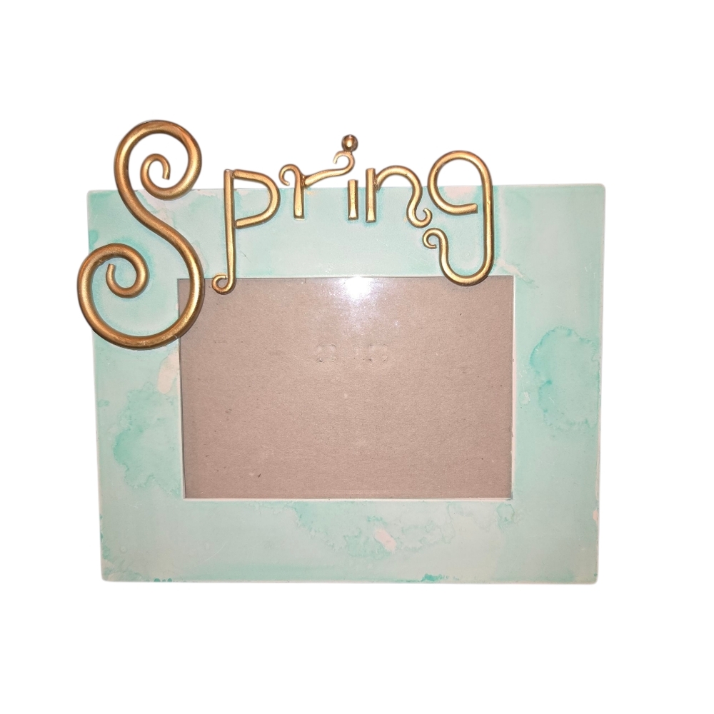 Gold "Spring" Embellished‎ Green Watercolor Metal Landscape 3.5"X5" Photo Frame